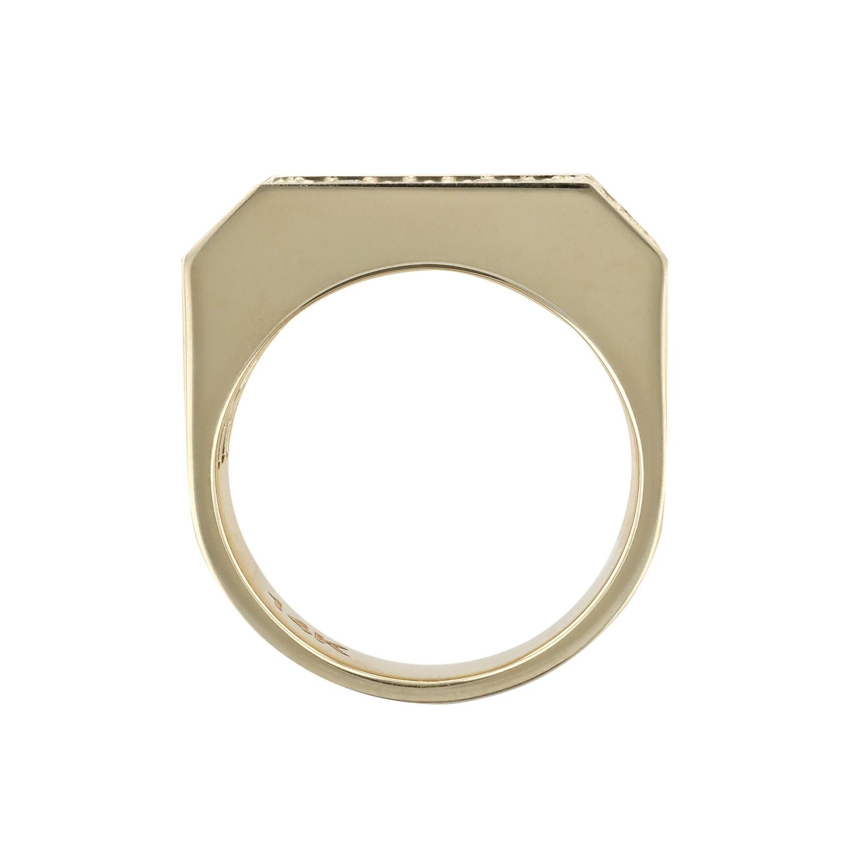 Round Cut 14K Yellow Gold Men's Pave' Diamond Square Ring, 1.87 Carat For Sale