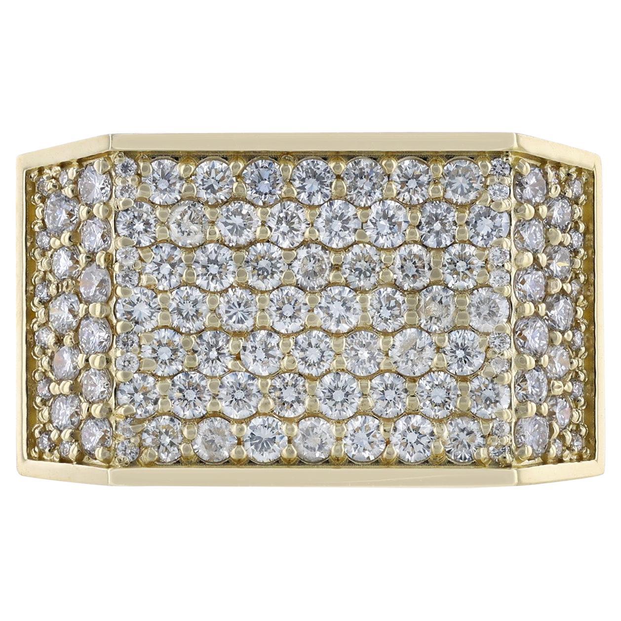 14K Yellow Gold Men's Pave' Diamond Square Ring, 1.87 Carat For Sale