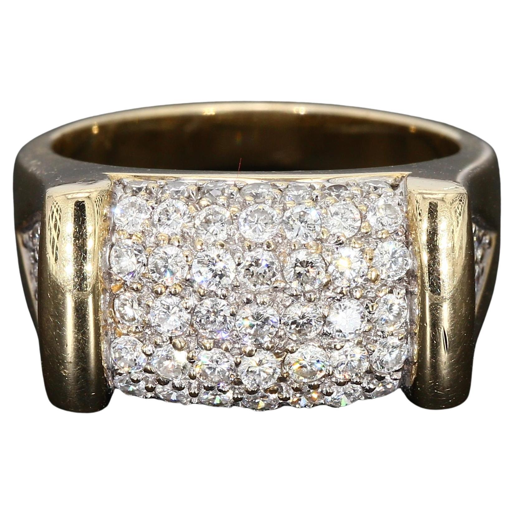 14k Yellow Gold Men
s Ring with 1.34ct G/SI3 Round White Diamonds -Size 9