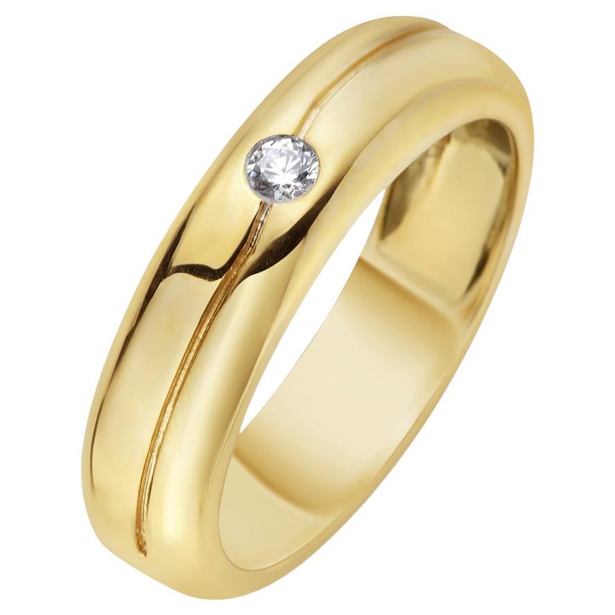 14K Yellow Gold Mens Single Diamond Band Ring For Sale