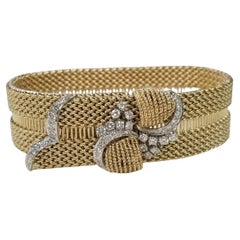 Bracciale regolabile con fibbia di diamanti a "rete" in oro giallo 14k