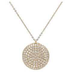 14k Yellow Gold & Micro Pave Diamond Puffy Disk Pendant Necklace 0.74ctw