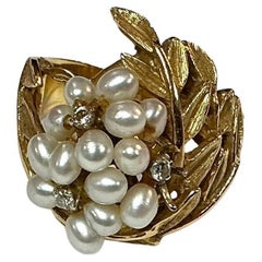 14K Yellow Gold Mid-Century Seed Pearl Cocktail Ring