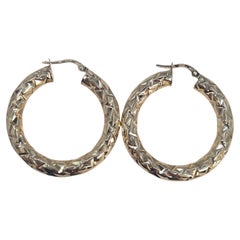 14K Yellow Gold Mid-Size Diamond Cut Hoop Earrings #23537