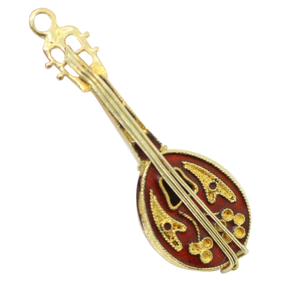 14K Yellow Gold Middle-Eastern "OUD" Enamel Pendant