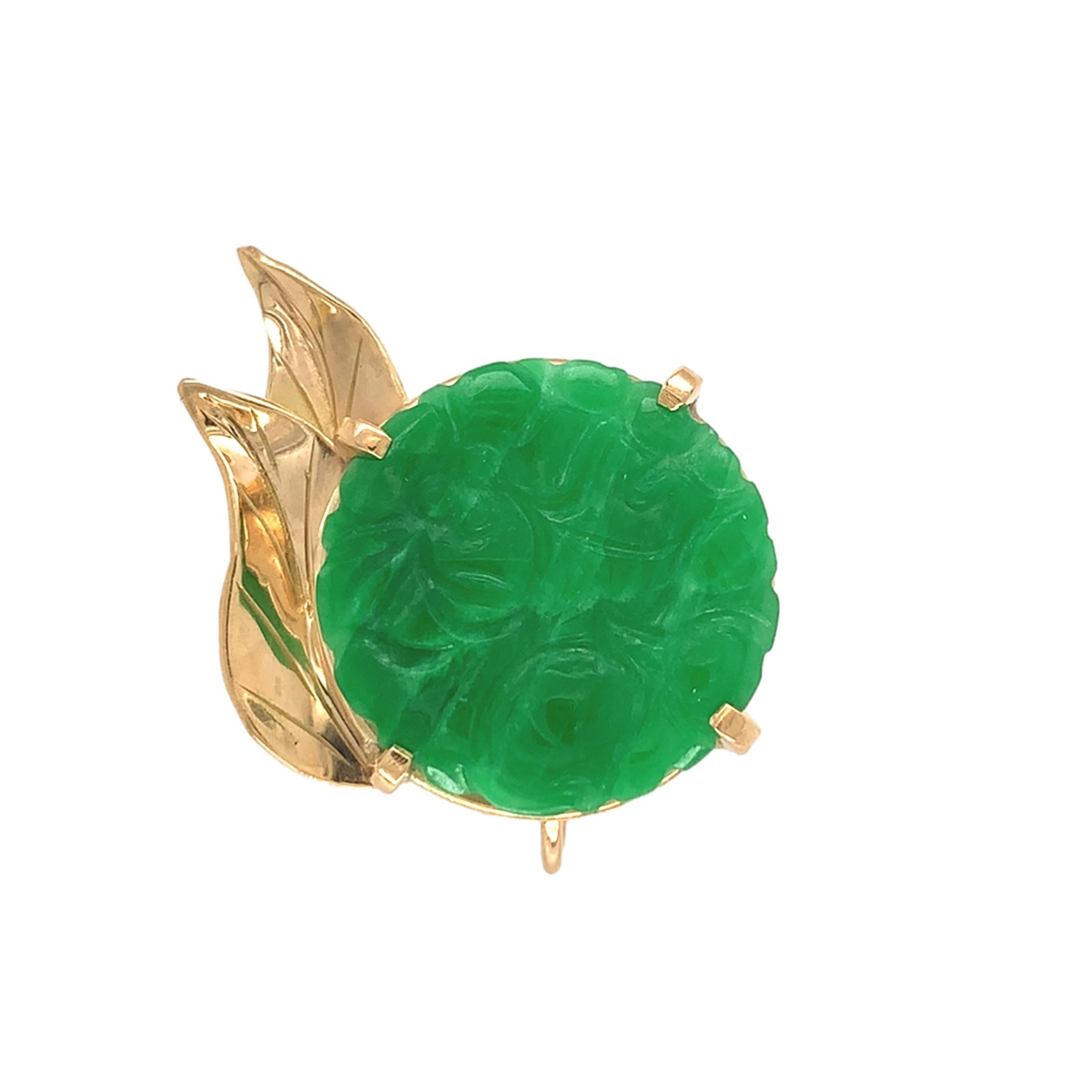 Women's 14K Yellow Gold Ming's Carved A Jadeite Jade Earrings with GIA report For Sale