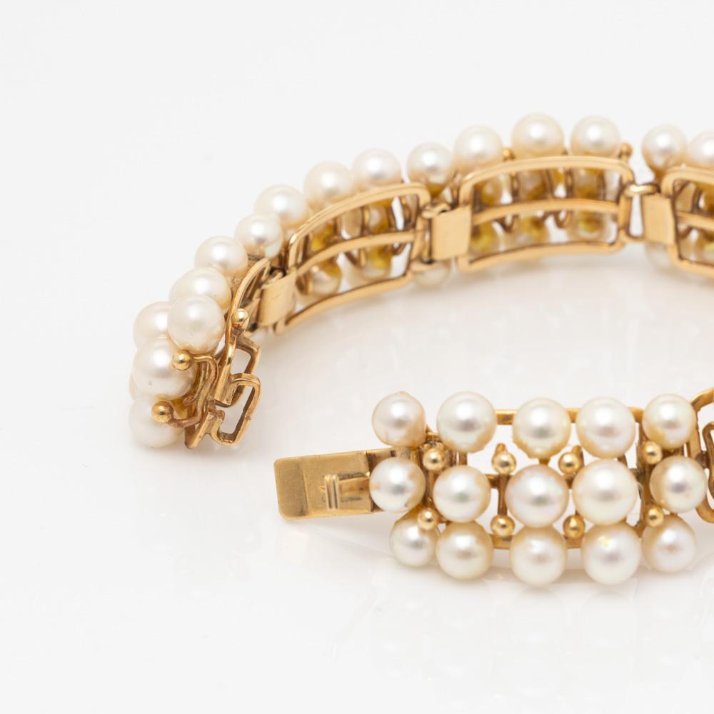Retro 14k Yellow Gold Mings Hawaii Cultured Pearl Bracelet