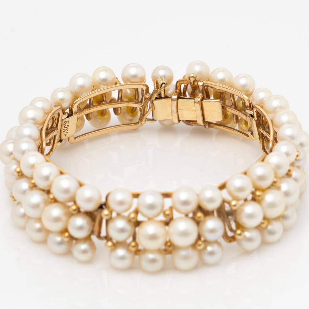Round Cut 14k Yellow Gold Mings Hawaii Cultured Pearl Bracelet