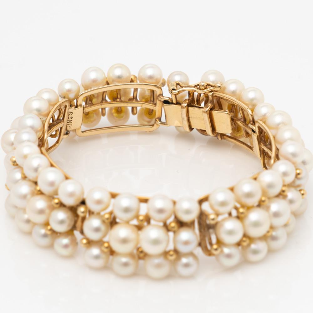 14k Yellow Gold Mings Hawaii Cultured Pearl Bracelet In Good Condition In Victoria, BC