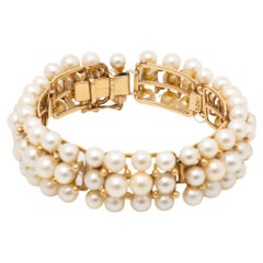 Vintage 14k Yellow Gold Mings Hawaii Cultured Pearl Bracelet