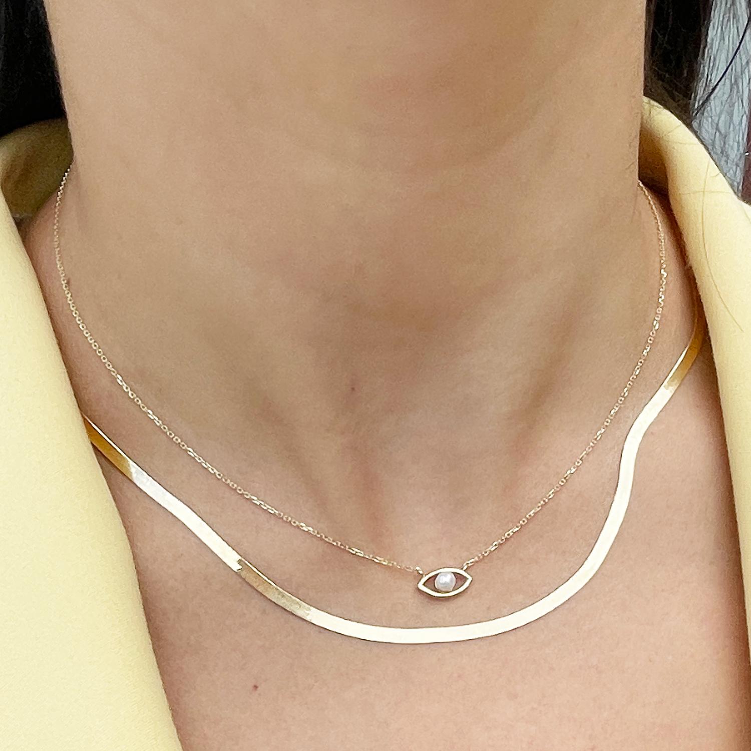Women's 14k Yellow Gold Mini Herringbone Necklace