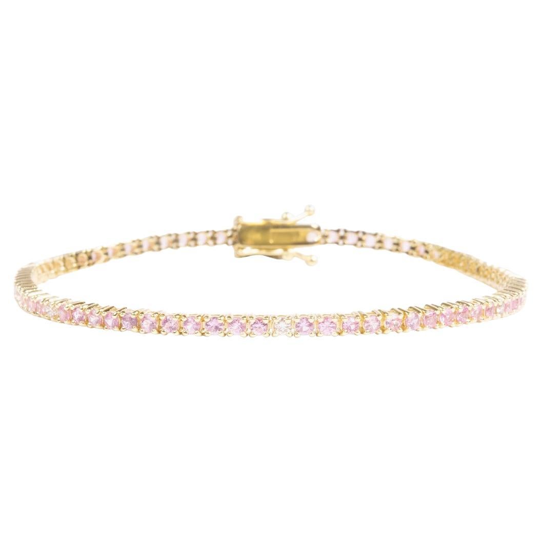 14k Yellow Gold Mini Pink Sapphire and Diamond Bracelet For Sale
