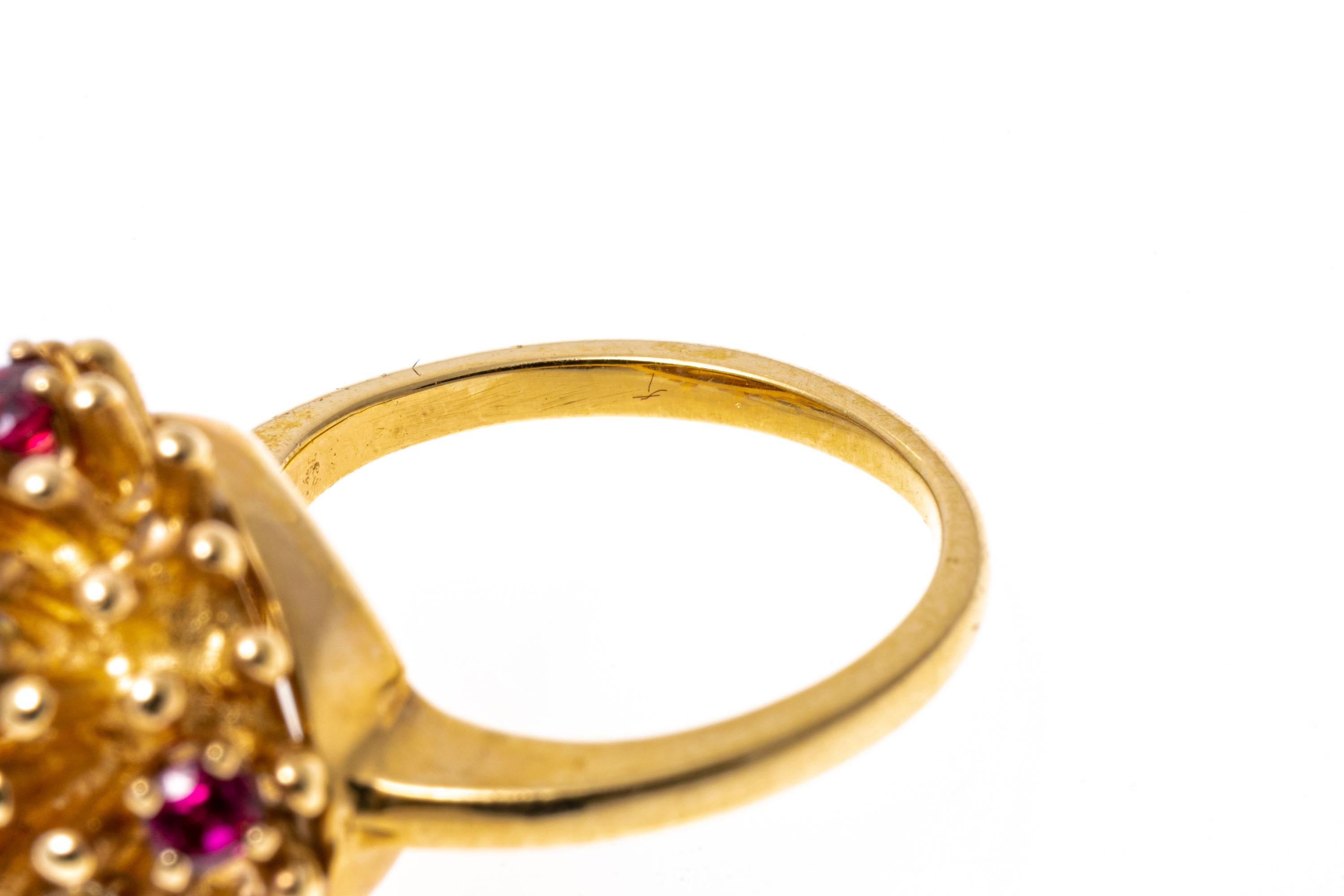 Round Cut 14k Yellow Gold Mini Ruby and Diamond Anemone Style Ring