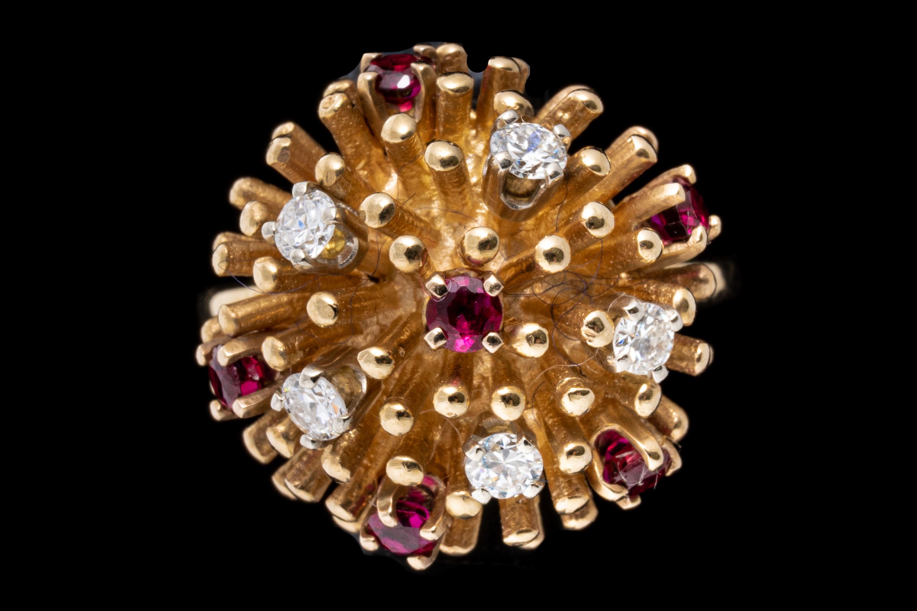 Women's 14k Yellow Gold Mini Ruby and Diamond Anemone Style Ring