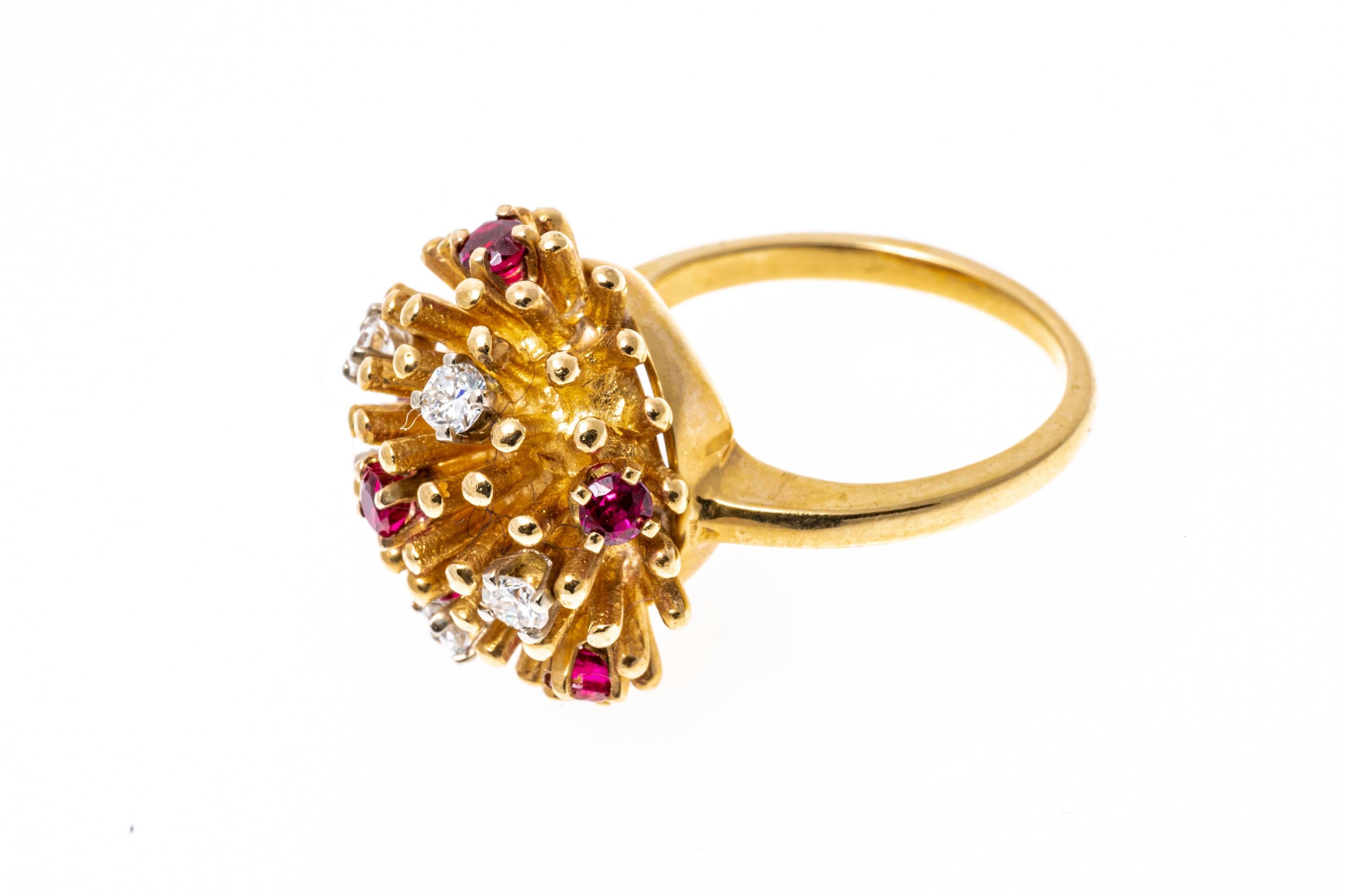 14k Yellow Gold Mini Ruby and Diamond Anemone Style Ring 1
