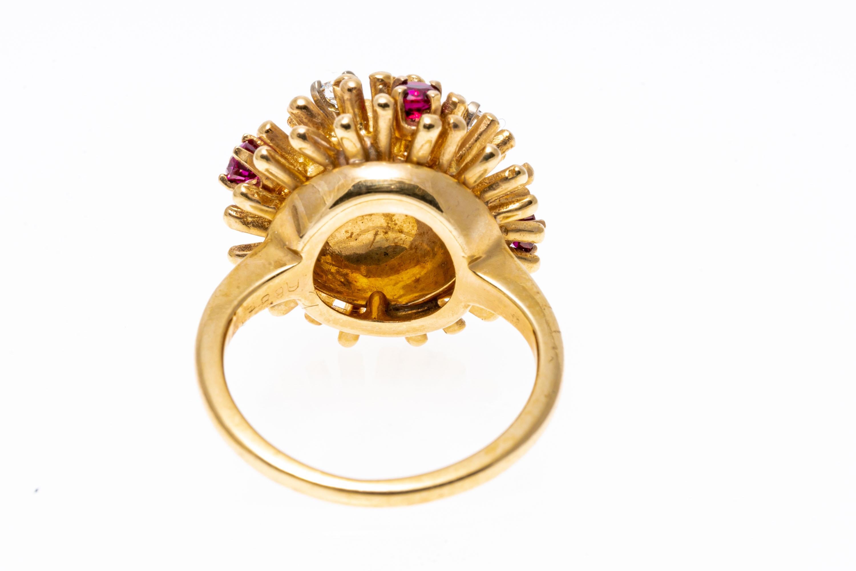 14k Yellow Gold Mini Ruby and Diamond Anemone Style Ring 2