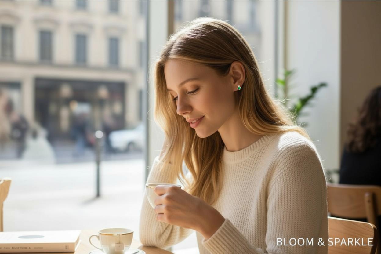 Boucles d'oreilles miniatures en or jaune 14K à vis pour diamants et émeraudes pour 2ème ou 3ème trou en vente 1