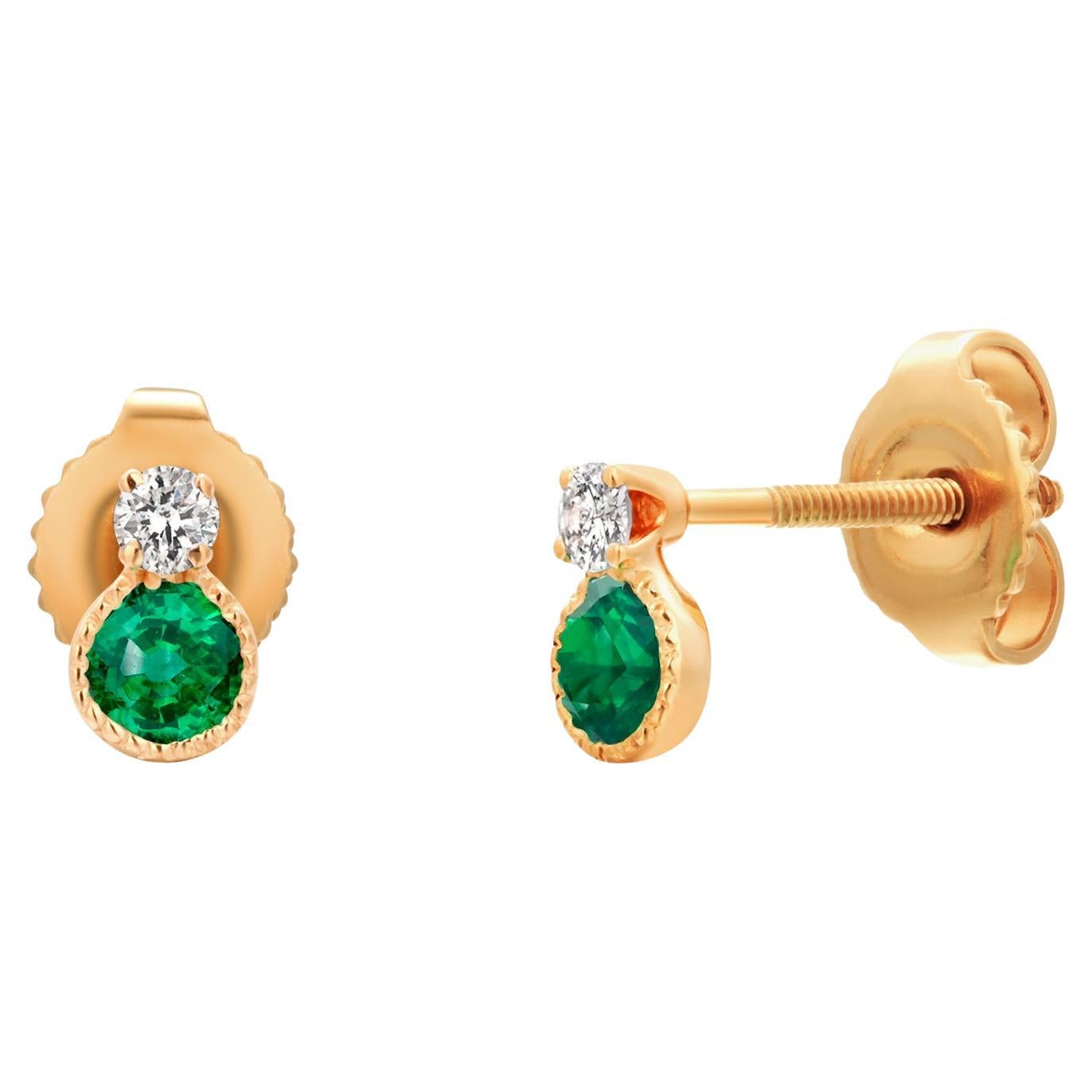 Boucles d
oreilles miniatures en or jaune 14K à vis pour diamants et émeraudes pour 2ème ou 3ème trou en vente