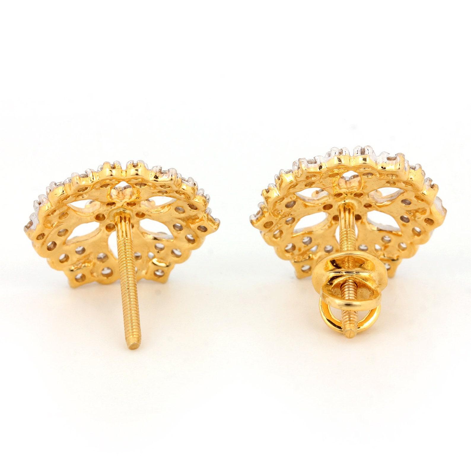 Orecchini Minimilist in oro giallo 14k per donna Nature Pave Diamond Earring per lei. in vendita 4