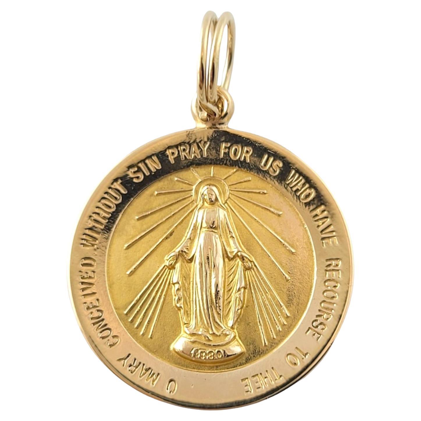 14K Yellow Gold Miraculous Mary Pendant #16879 For Sale