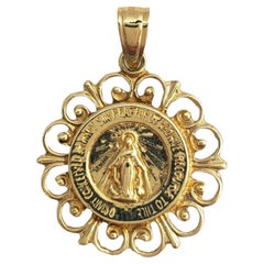 14K Yellow Gold Miraculous Medal Mary Pendant #16002