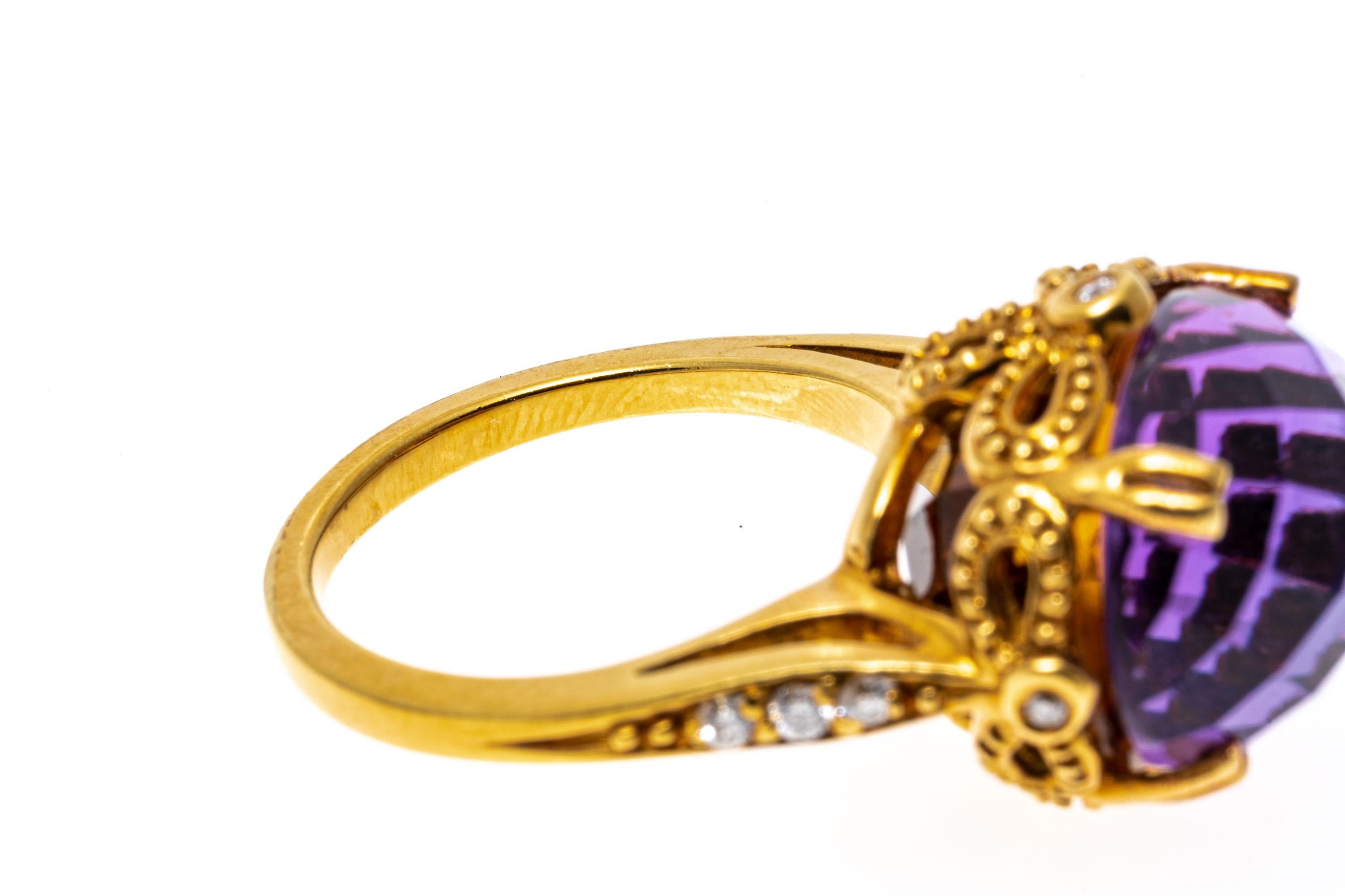 Bague en or jaune 14 carats avec améthyste et citrine en forme de miroir et diamants Bon état - En vente à Southport, CT
