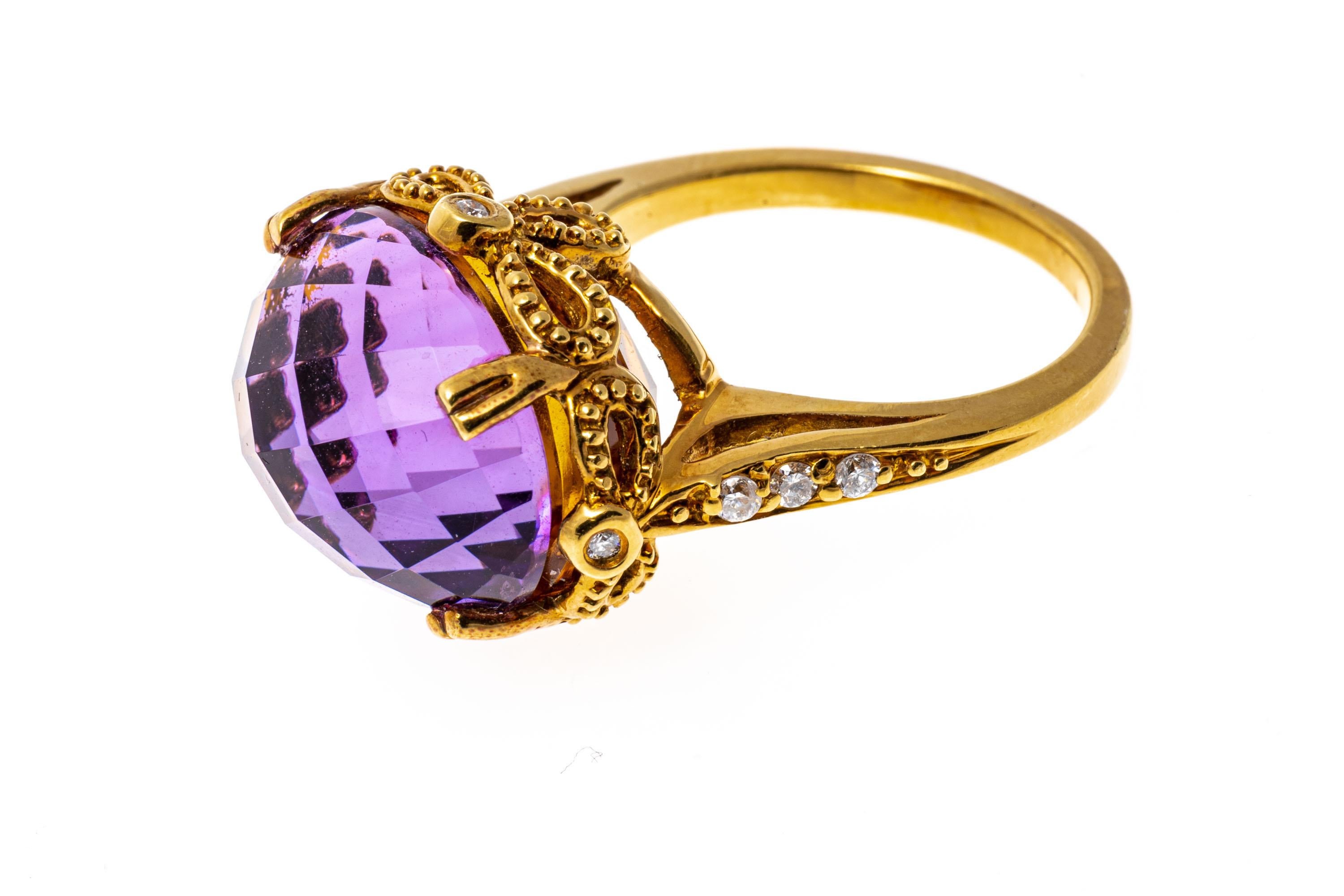14k Yellow Gold Mirror Image Amethyst and Citrine Ring with Diamonds For Sale 2