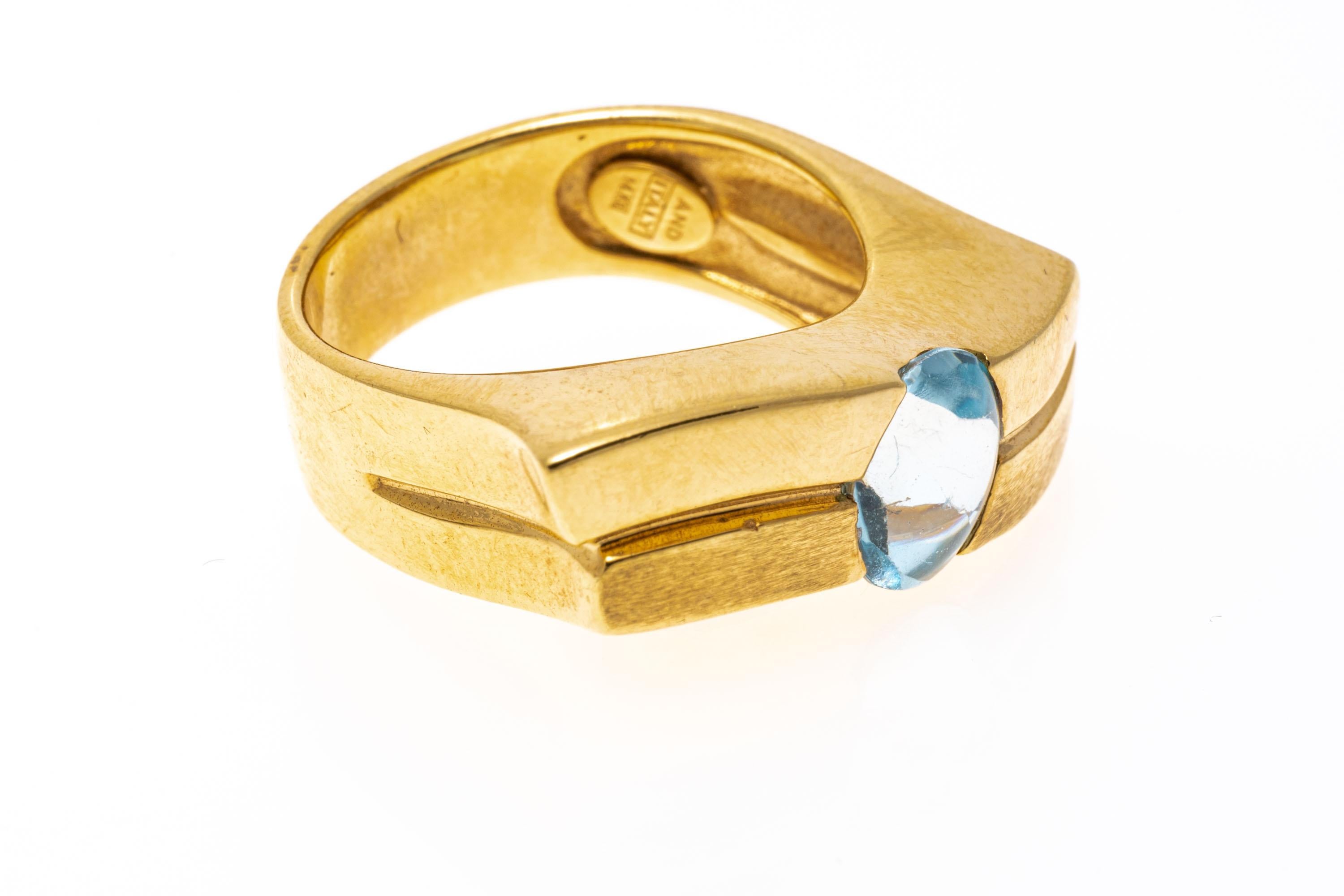14k Yellow Gold Mixed Cut Light Blue Topaz Contemporary Wide Ring In Good Condition For Sale In Southport, CT