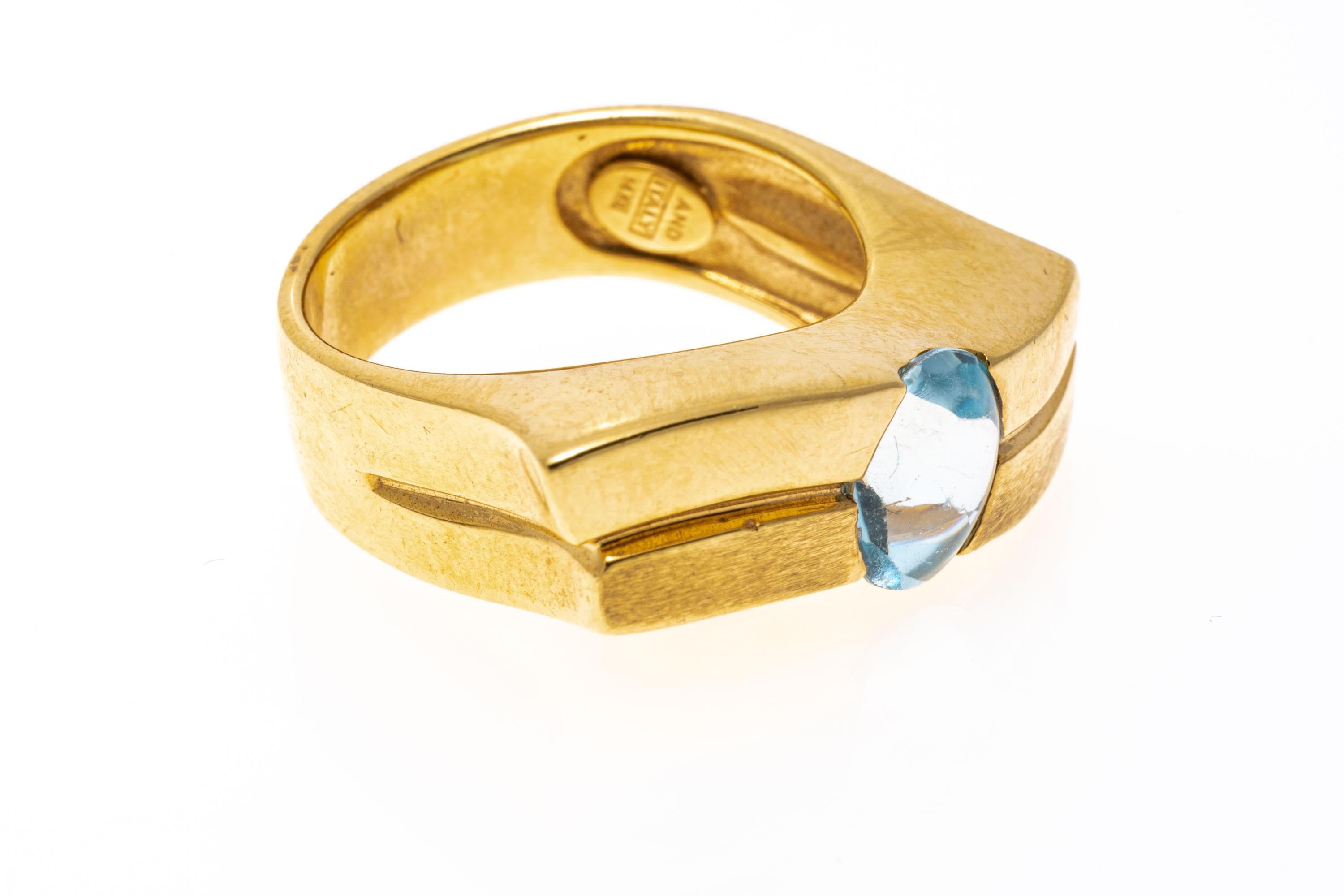 14k Yellow Gold Mixed Cut Light Blue Topaz Contemporary Wide Ring In Good Condition For Sale In Fairfield, CT