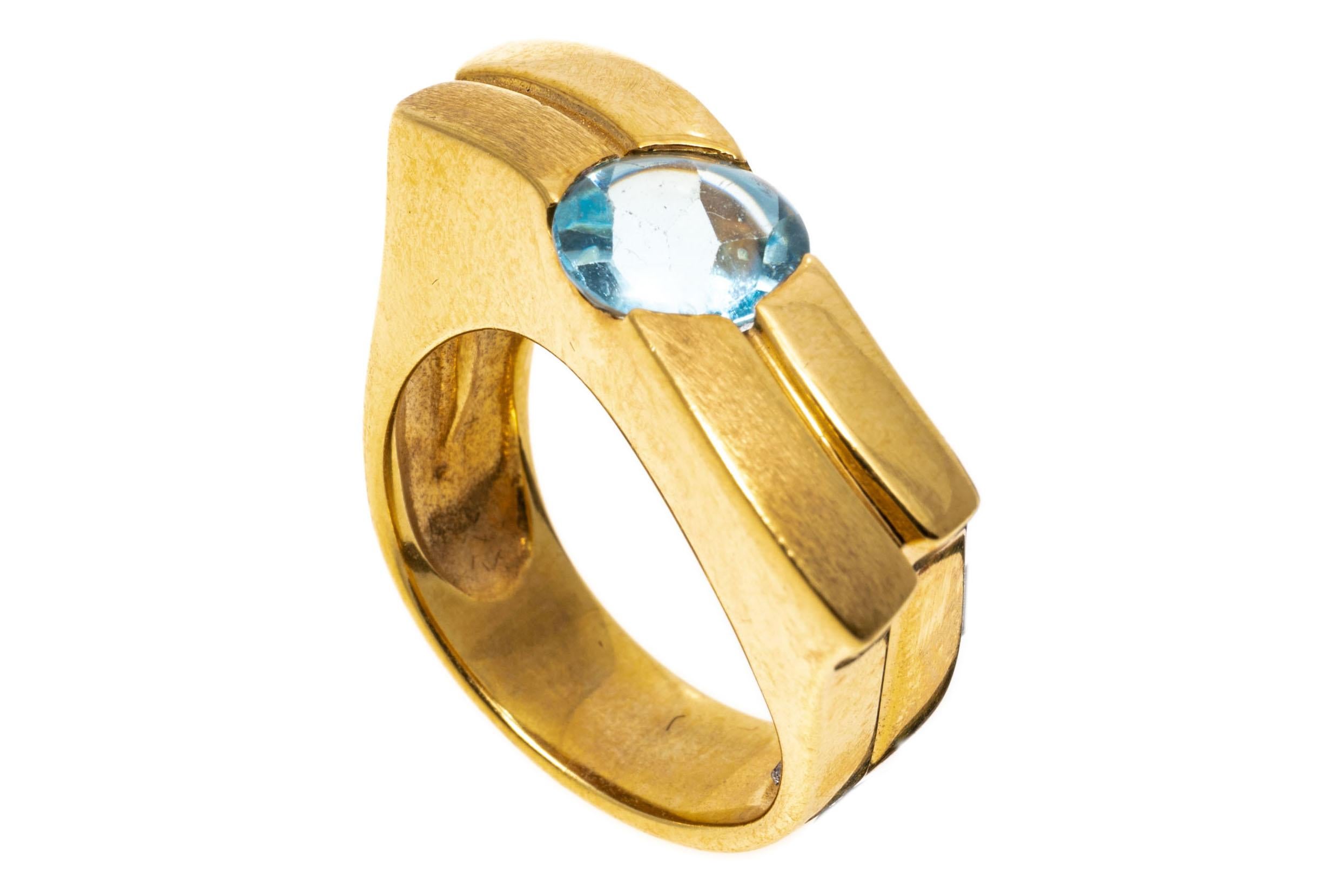 14k Yellow Gold Mixed Cut Light Blue Topaz Contemporary Wide Ring For Sale 2