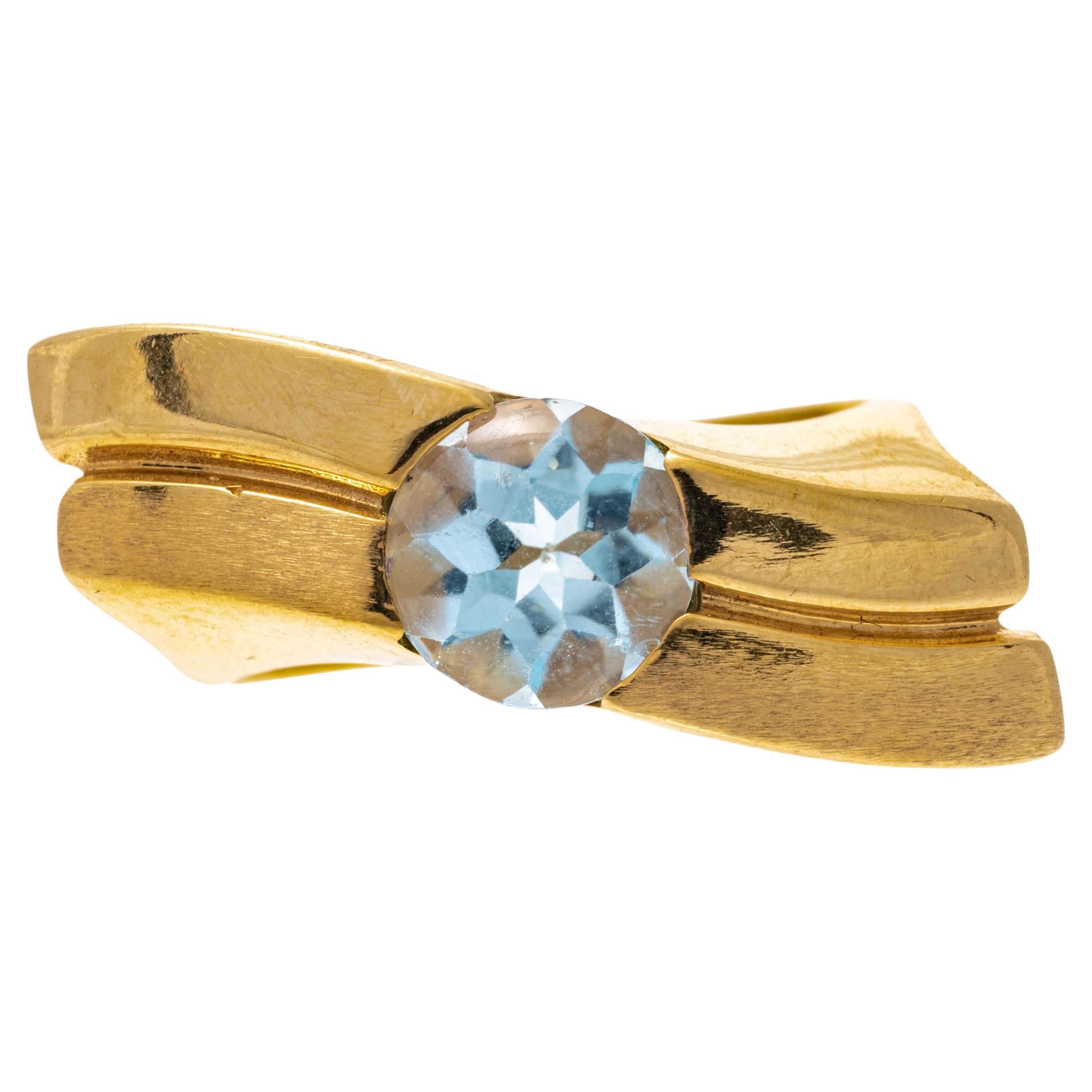 14k Yellow Gold Mixed Cut Light Blue Topaz Contemporary Wide Ring