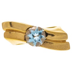 14k Yellow Gold Mixed Cut Light Blue Topaz Contemporary Wide Ring