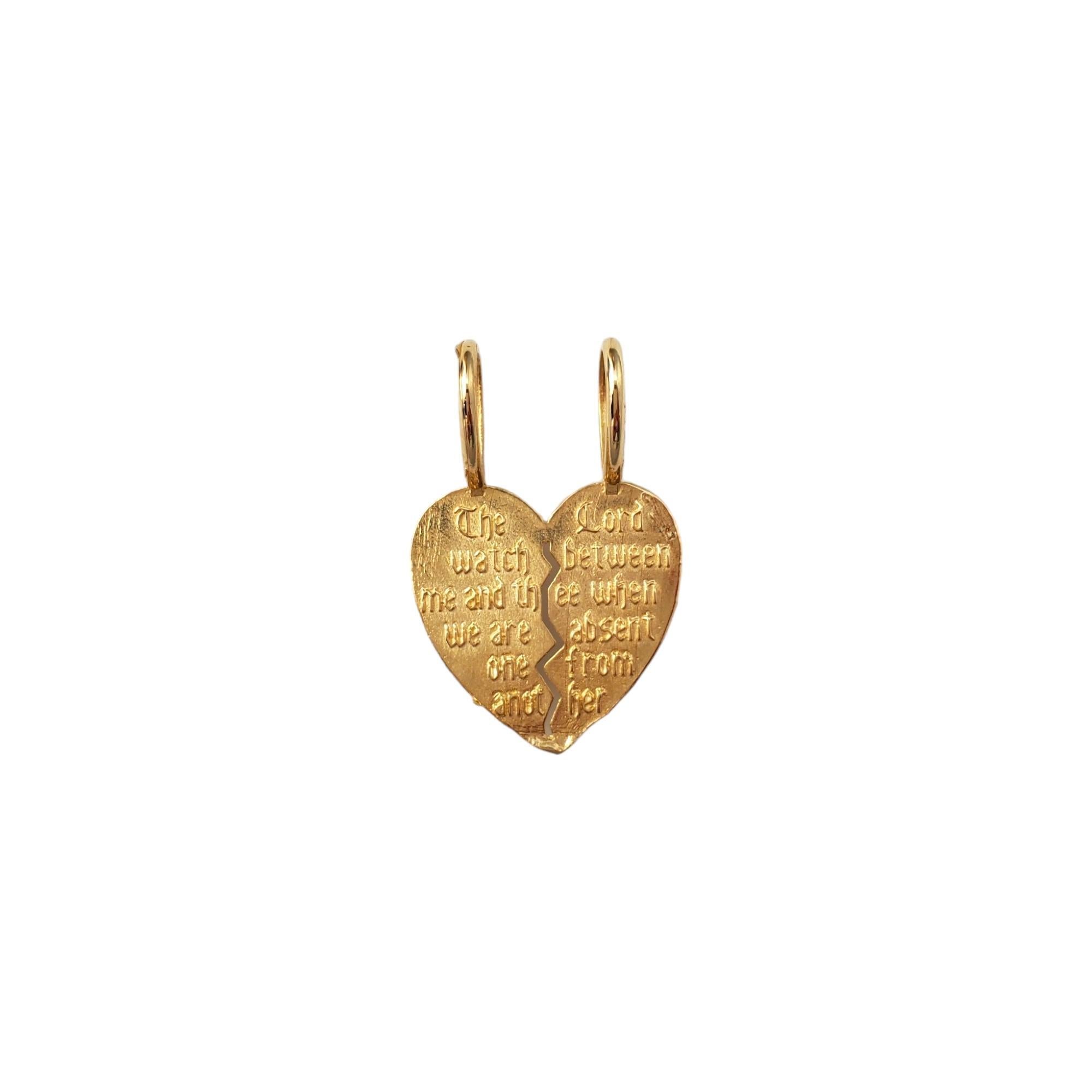 14K Yellow Gold Mizpah Heart 2 Piece Charm #17187 In Good Condition For Sale In Washington Depot, CT