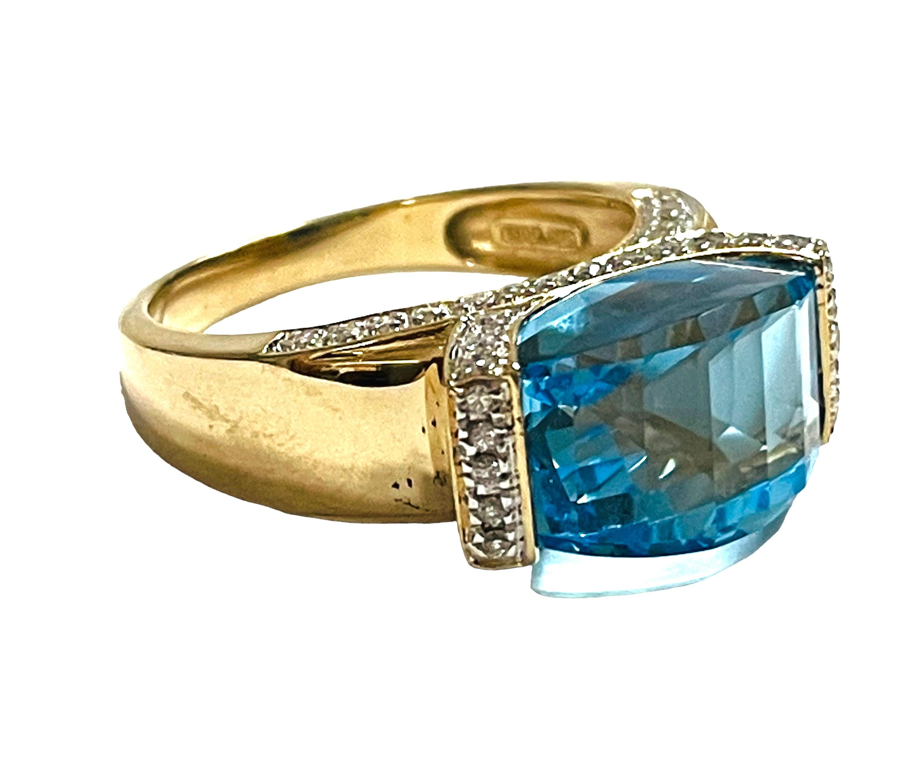 14k Yellow Gold Modern Cut 8 Ct Swiss Blue Topaz & Diamond Ring w Appraisal 1