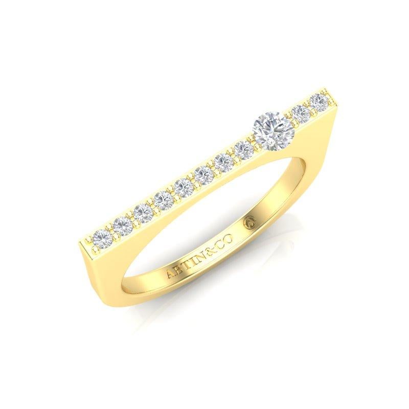 14K Yellow Gold Modern Dainty Bar Diamond Stackable Band Ring For Sale 1