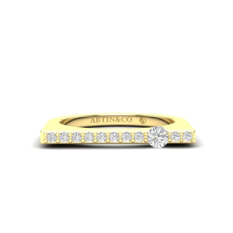 14K Yellow Gold Modern Dainty Bar Diamond Stackable Band Ring For Sale 3