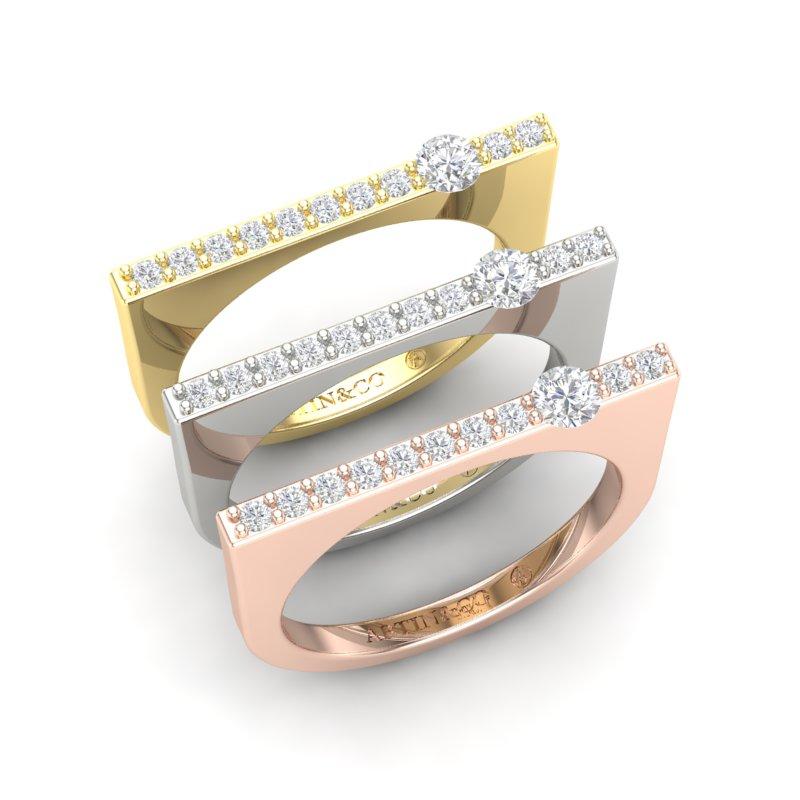14K Yellow Gold Modern Dainty Bar Diamond Stackable Band Ring For Sale 4