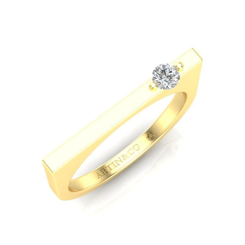 14K Yellow Gold Modern Dainty Bar Single Diamond Stackable Band Ring For Sale 1