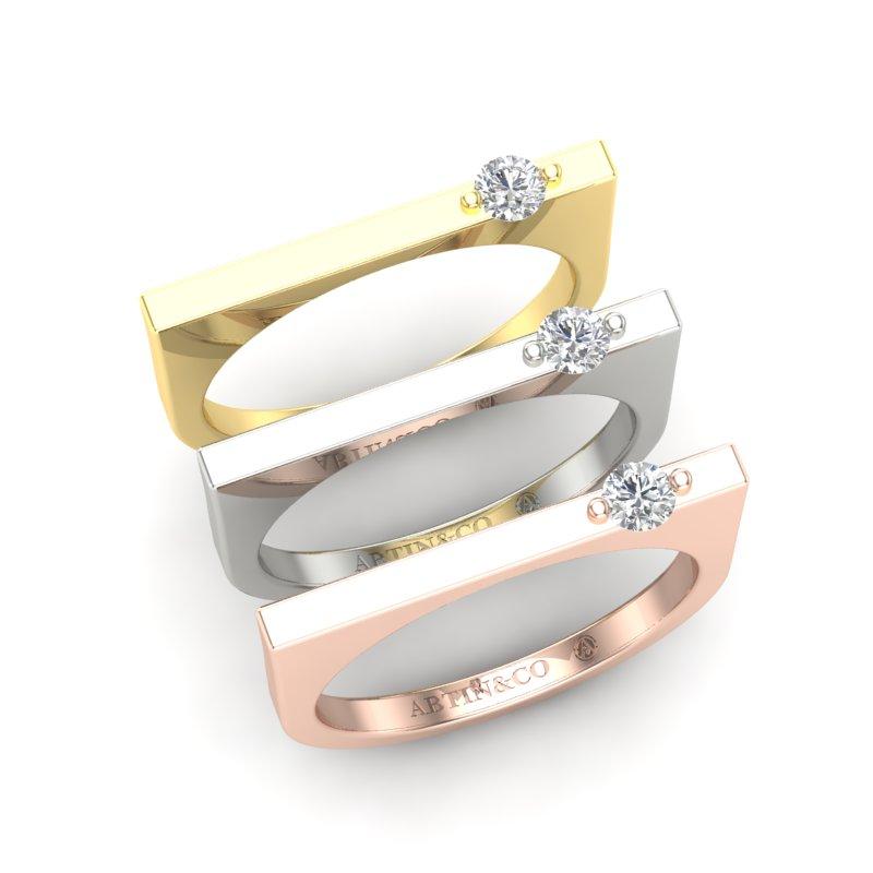 14K Gelbgold Moderner stapelbarer Dainty Bar Single Diamant-Ring im Angebot 4
