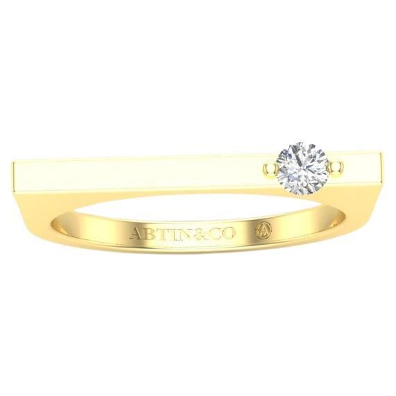 14K Yellow Gold Modern Dainty Bar Single Diamond Stackable Band Ring For Sale