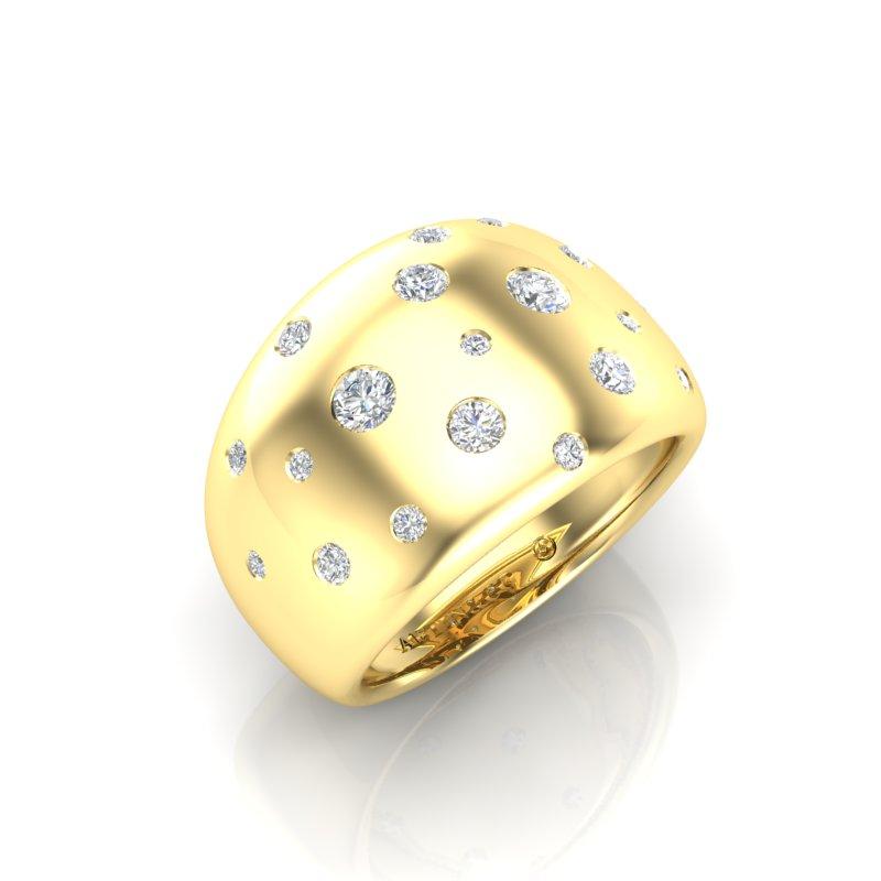 Women's 14K Yellow Gold Modern Fancy Dome Bezel Diamond Ring Band For Sale