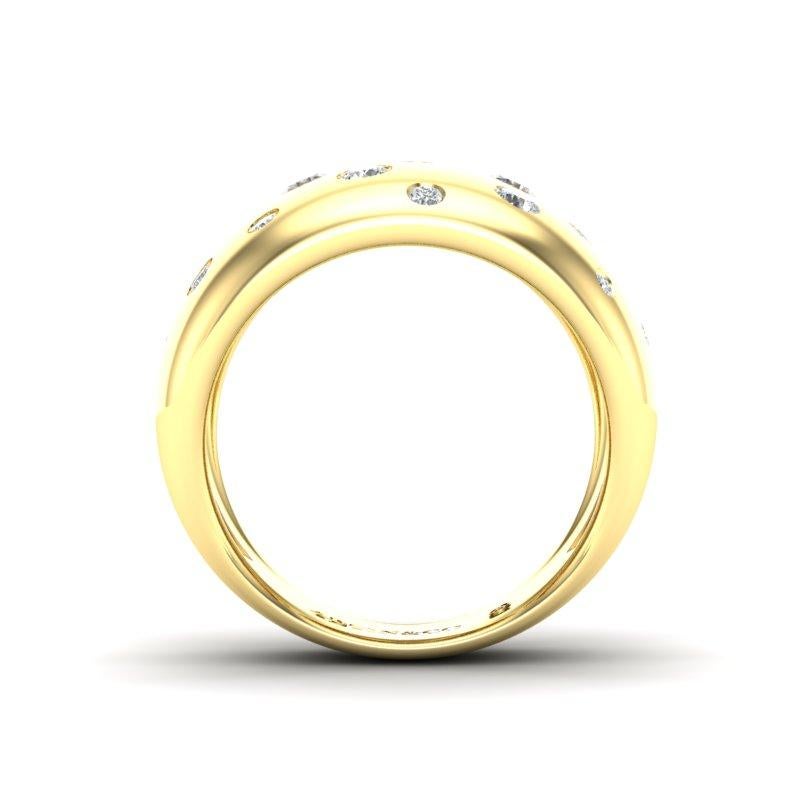 14K Yellow Gold Modern Fancy Dome Bezel Diamond Ring Band For Sale 2