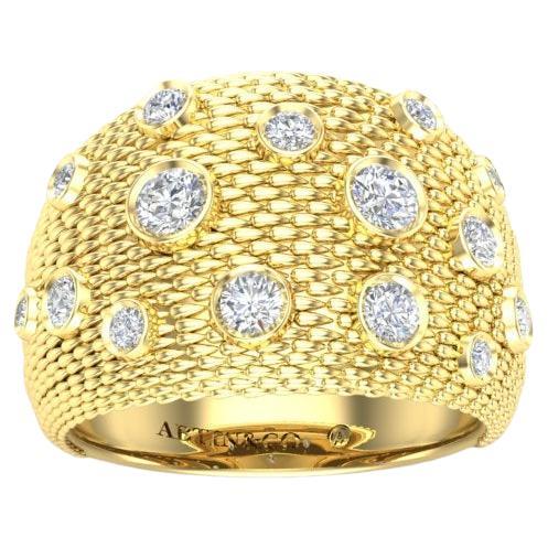 14K Yellow Gold Modern Fancy Dome Bezel Diamond Ring Band For Sale