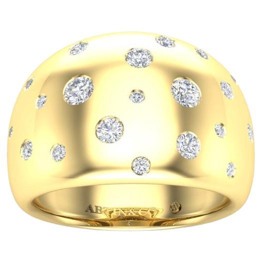 14K Yellow Gold Modern Fancy Dome Bezel Diamond Ring Band For Sale