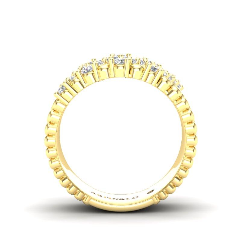 14K Gelbgold Moderner vierreihiger Diamantring mit Perlenmuster in Zackenfassung im Angebot 2