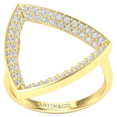 Bague jonc moderne géométrique fantaisie en or jaune 14 carats avec diamants
