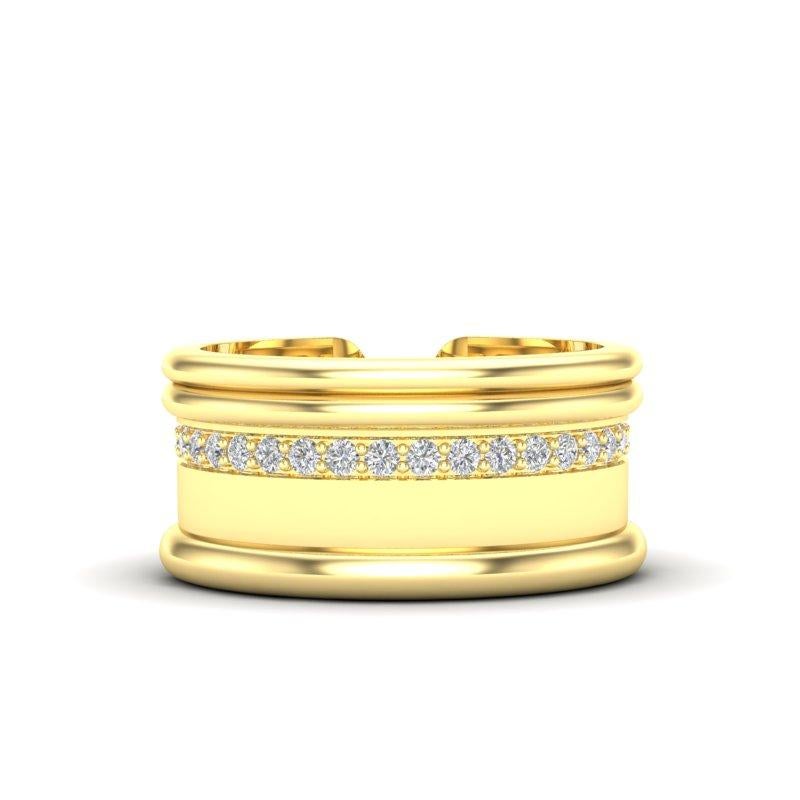 14K Yellow Gold Modern Open Cigar Diamond Band Ring For Sale 2