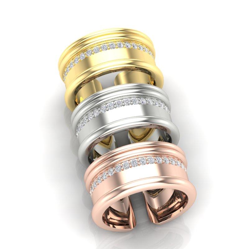 14K Yellow Gold Modern Open Cigar Diamond Band Ring For Sale 3