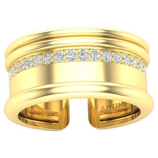 14K Yellow Gold Modern Open Cigar Diamond Band Ring For Sale