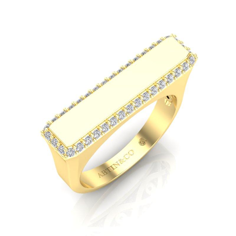 14K Gelbgold Moderner Pave Set Diamant Bar Stapelbarer Ehering im Angebot 1